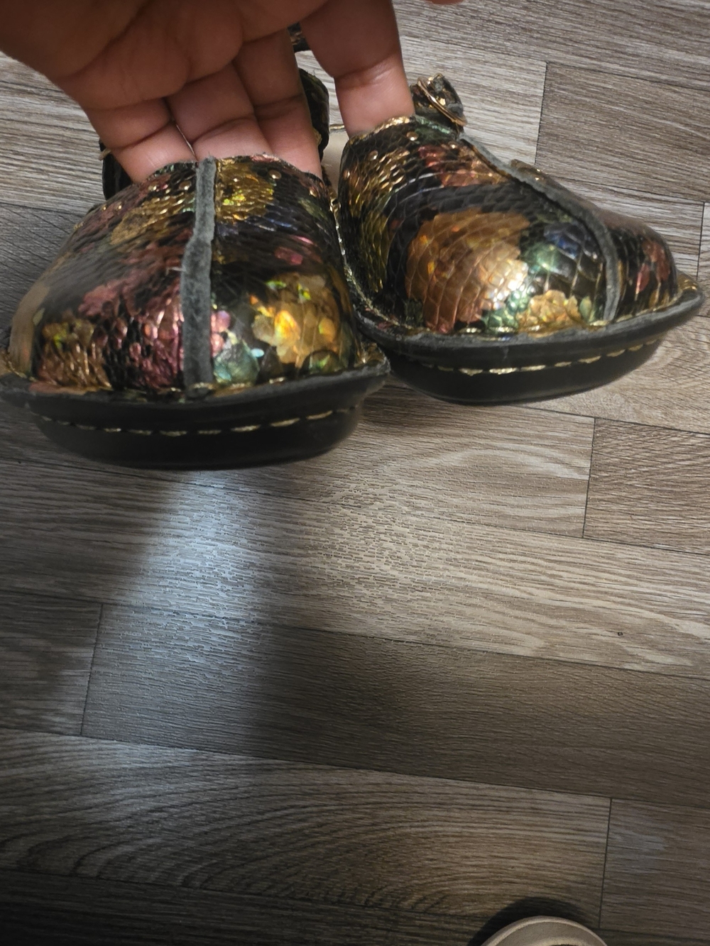 Alegria Multicolor Metallic Snake-Print Clogs - Picture 6 of 9